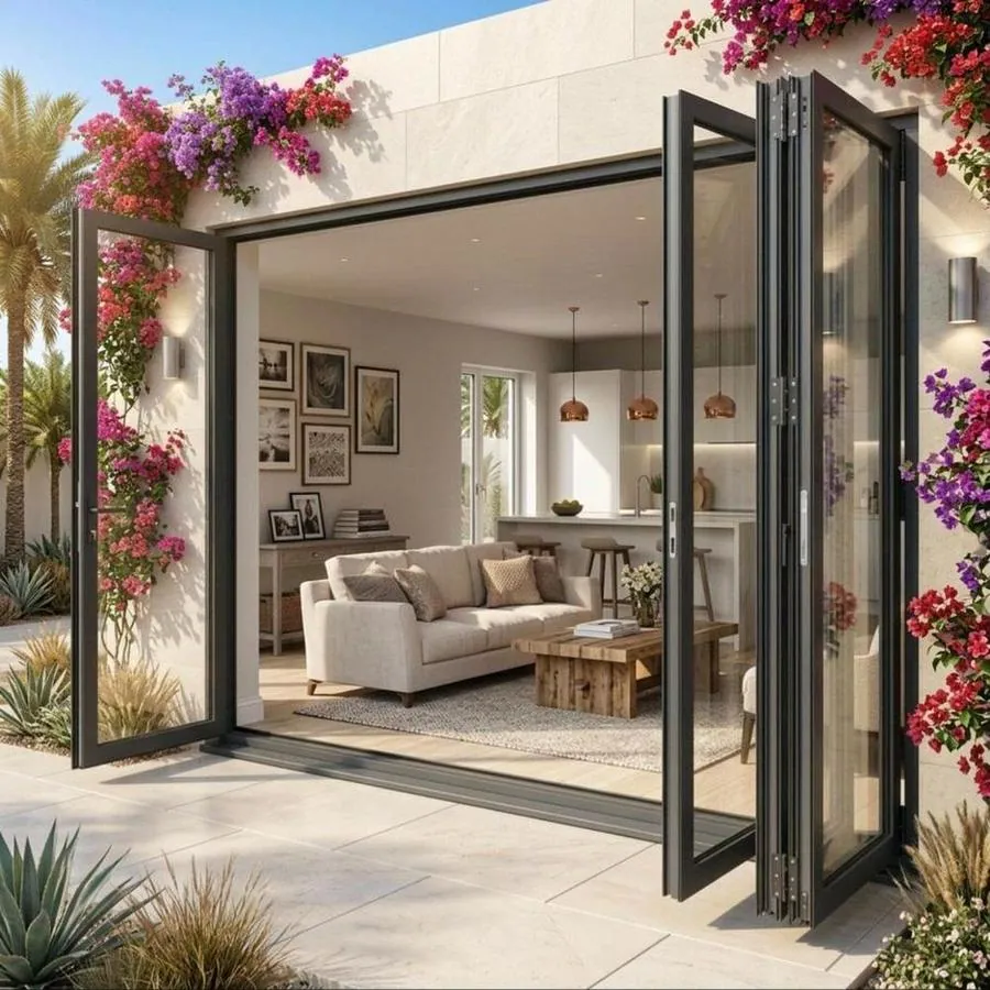 Villa courtyard, panels folded to one side