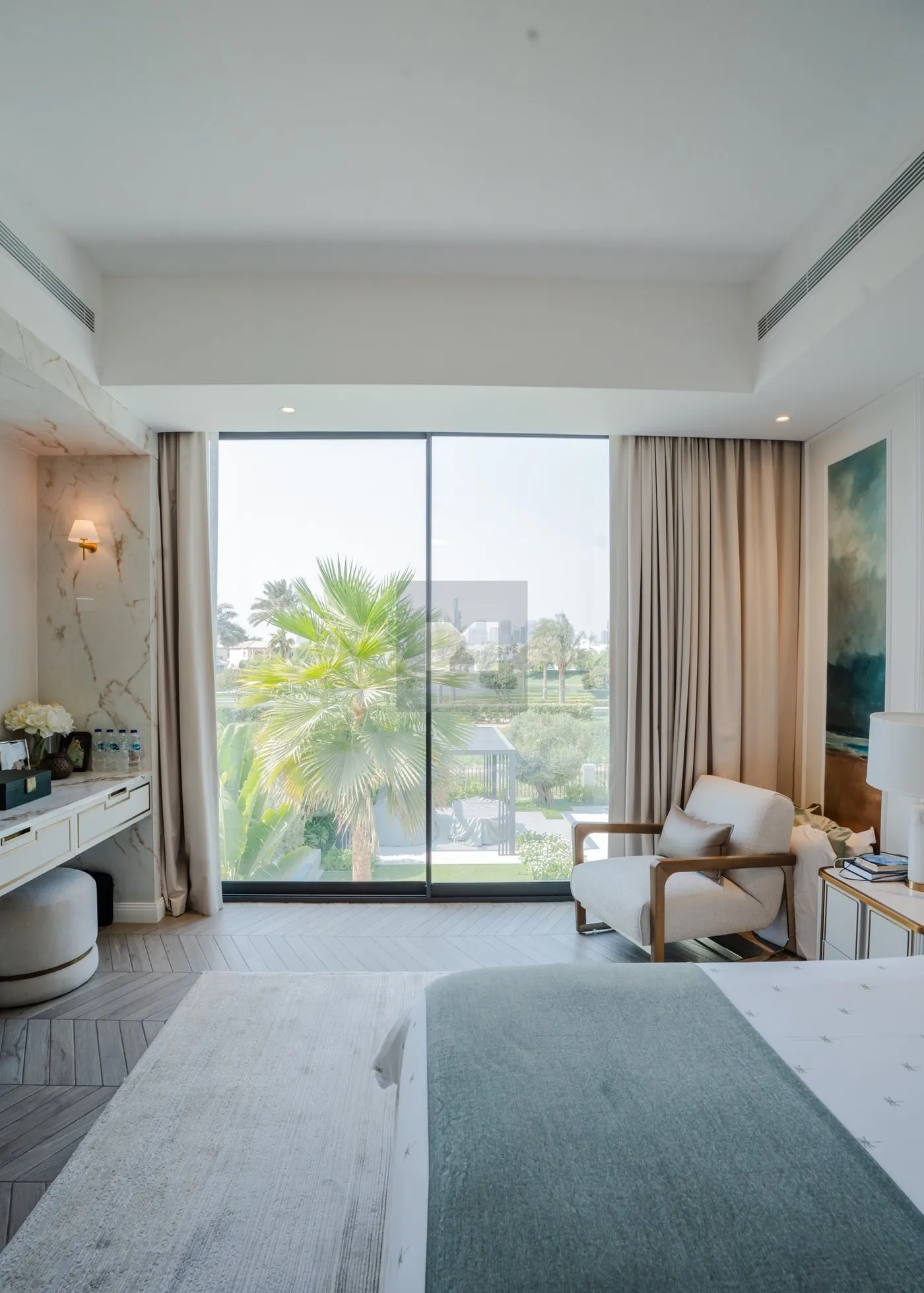 Bedroom, full-height glazing