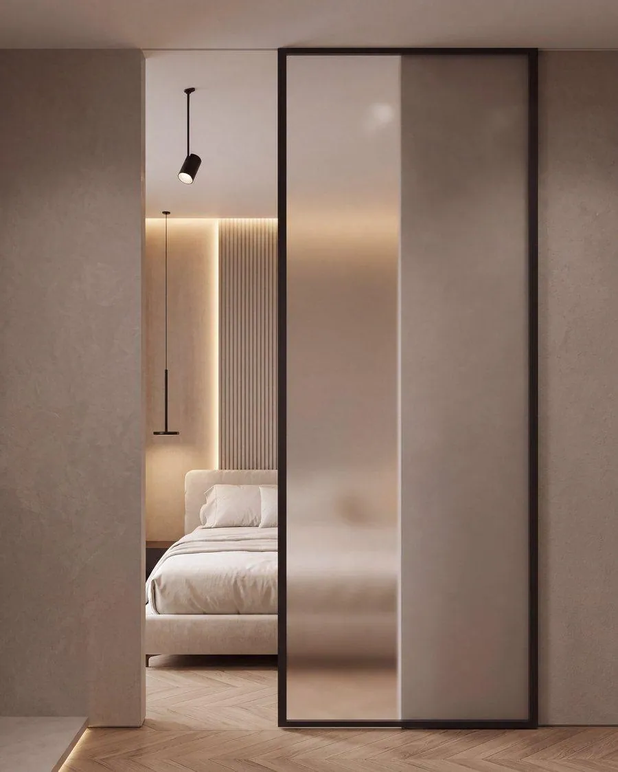 Pocket door, frosted glass