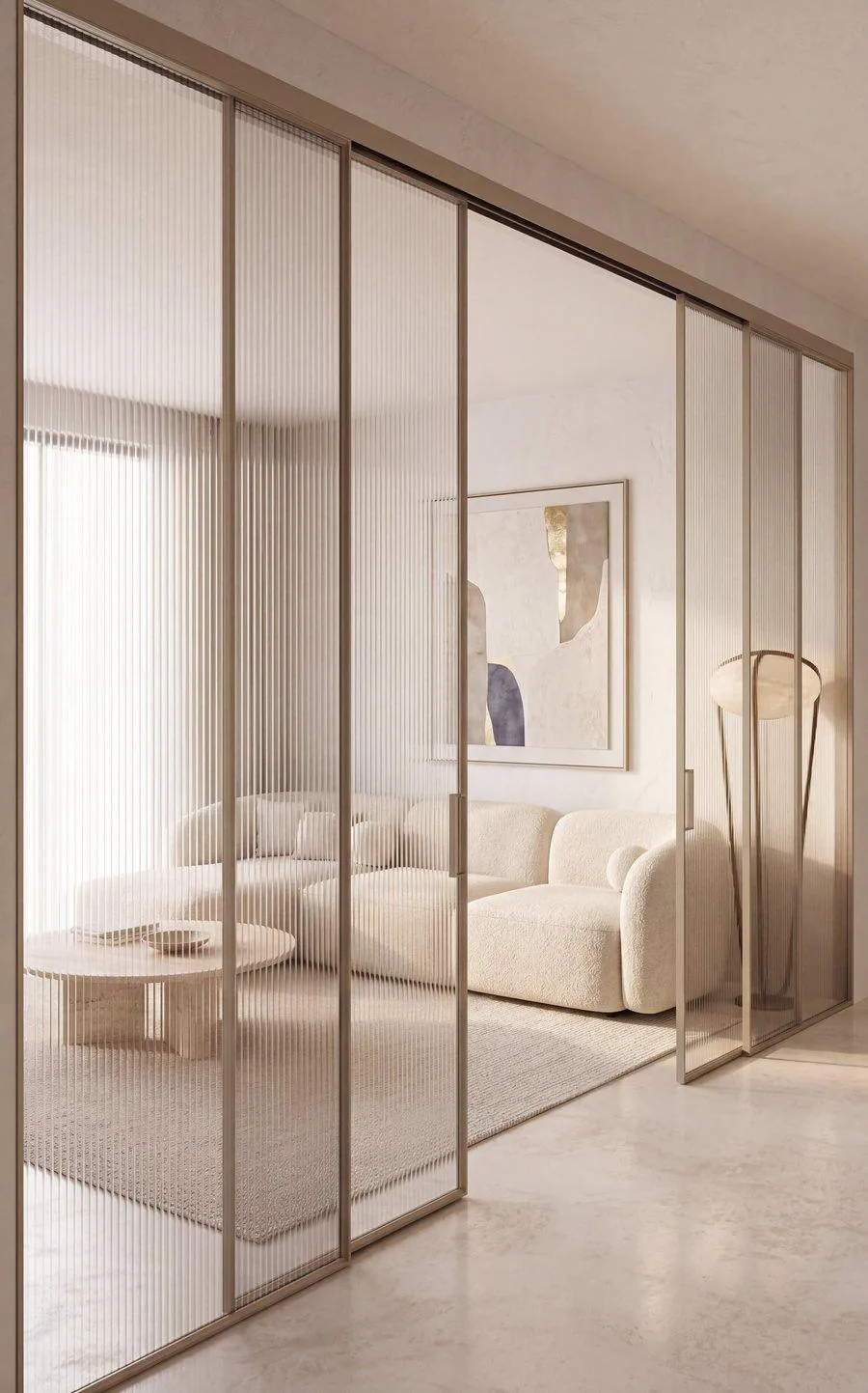 Surface sliding, fluted glass