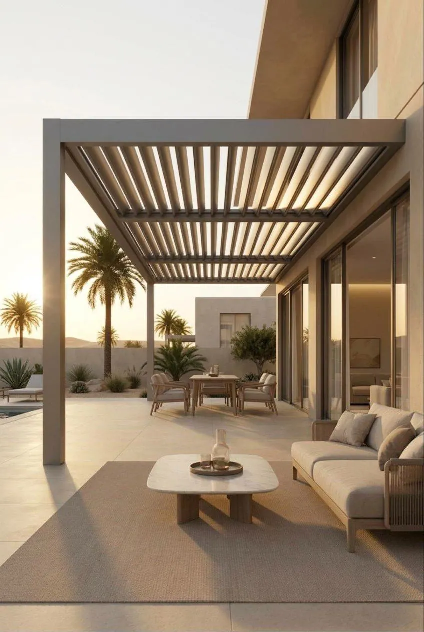 Louvred roof over a villa terrace