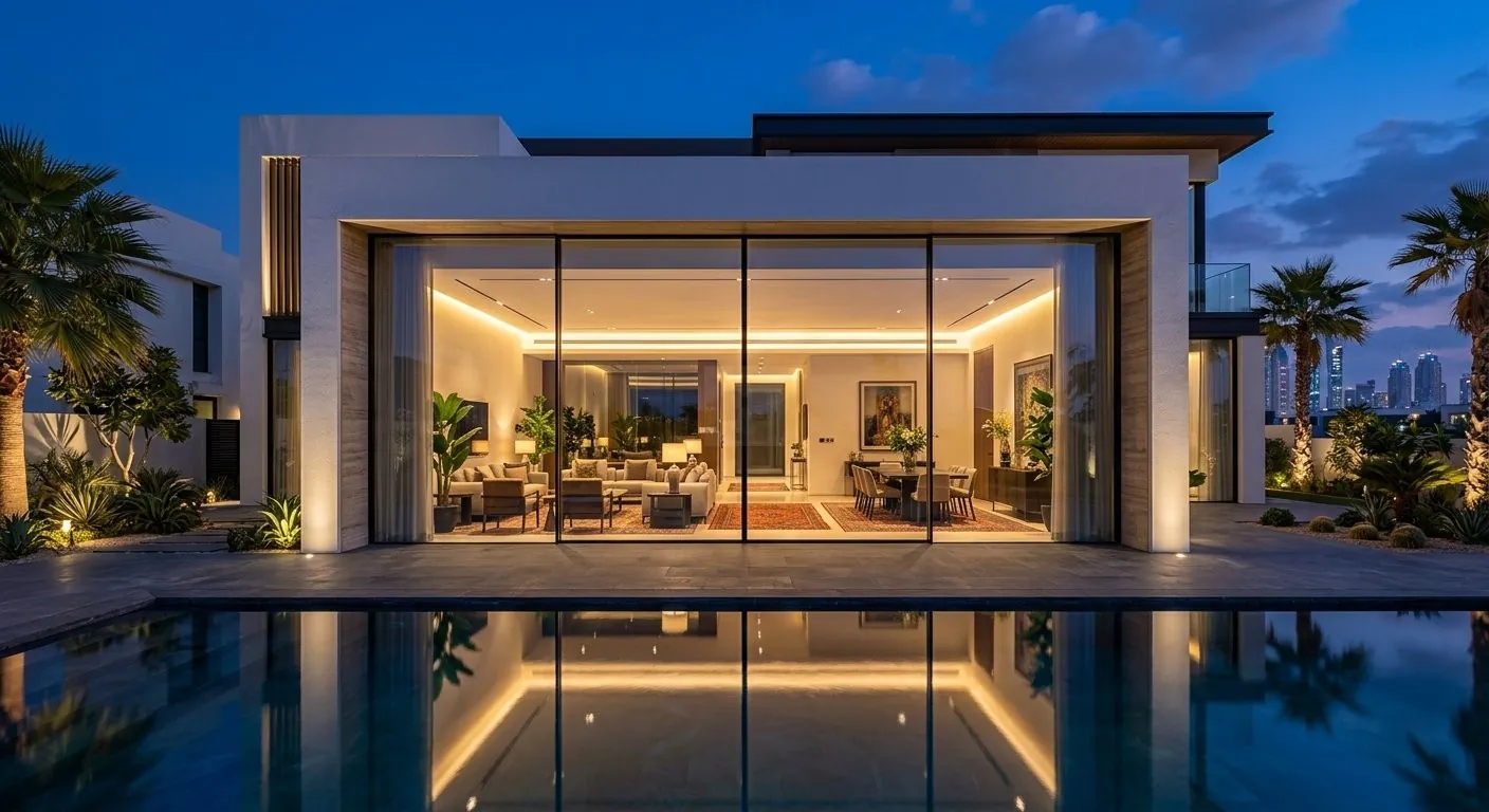 Luxury villa in Dubai with slim sliding glass doors